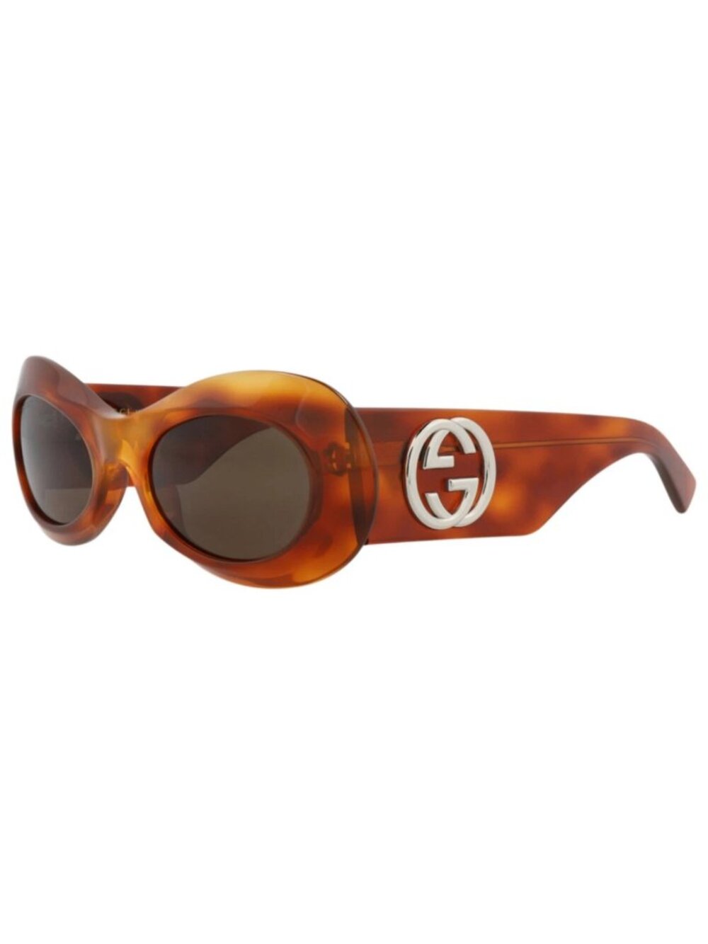 New Gucci Women's Sunglasses Round Oval Recycled Acetate Frame Havana Havana